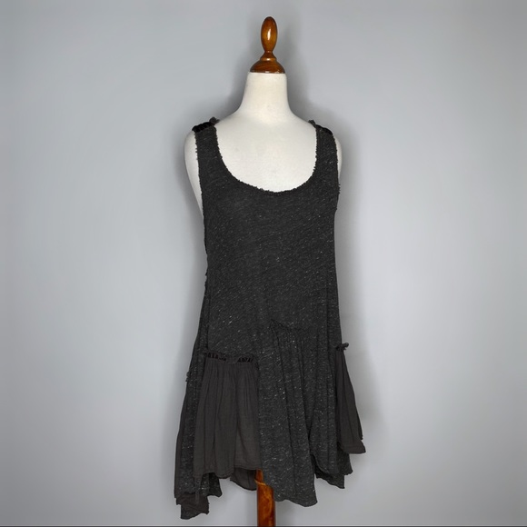 Free People Rare Grey Asymmetric Tunic Tank Velvet Embroidered Size Small - Picture 2 of 13
